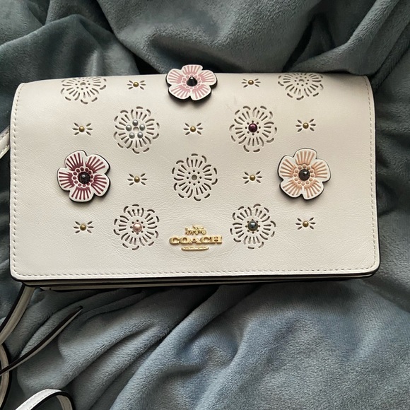 Coach Tea Rose Chalk Leather Crossbody Clutch
